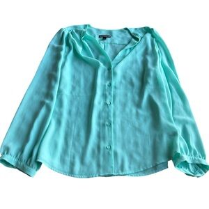 Express Women’s Aqua Blue Button Down Long Sleeve Blouse Career Business Size M